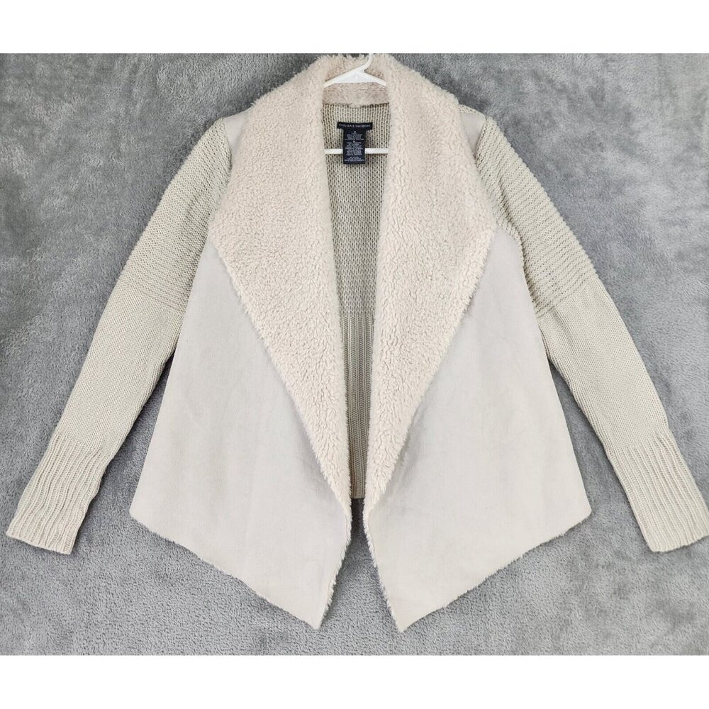 Chelsea & Theodore Jacket Sweater Womens Medium Cream Sherpa Open Front Cardigan